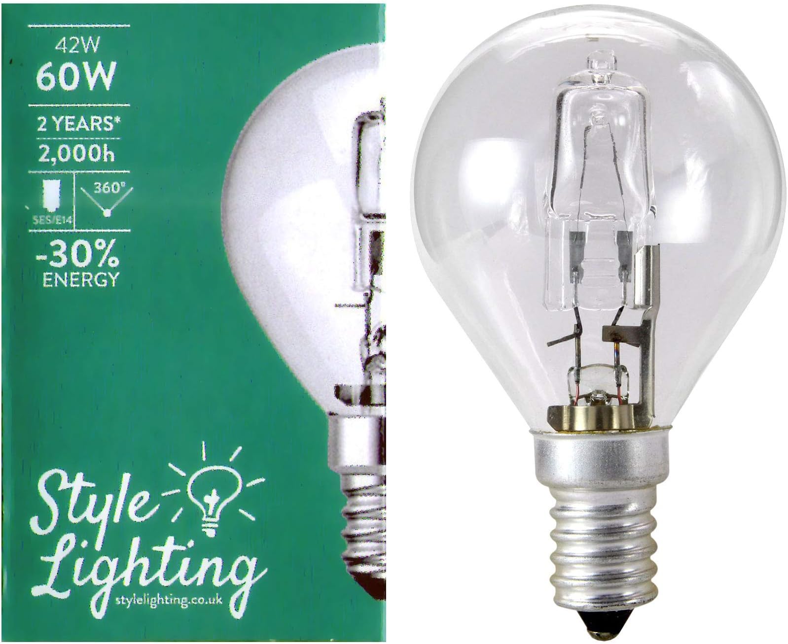 5 x Style Lighting 42 watt = 60 watt Halogen Golf Ball Light Bulbs SES E14 Energy Saving Dimmable