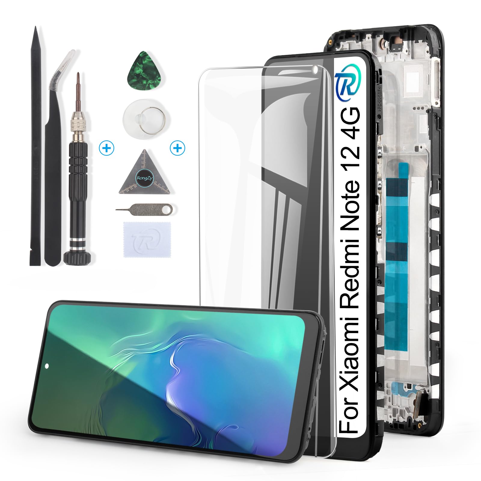 RongZy Screen Replacement for Xiaomi Redmi Note 12 4G LCD for Redmi Note 12 4G Display Touch Screen Internal Digitizer Replacement with Tools (Black with Rhamen)