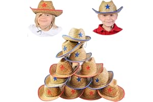 Funny Party Hats Cowboy Party Hats - 12 Straw Cowboy Hats - Medium - Red, Blue - Costume Headwear - For children, cowboy party participants