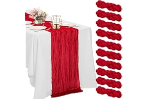HAISIWLKJ 10 Pack Red Cheesecloth Table Runner 10FT Boho Gauze Fabric Table Runner Vintage Rustic Sheer Runners for Wedding Party Bridal Baby Shower Long Table Decorations