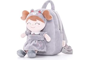Gloveleya Back to School Gifts for Girls Cat Backpack Toddler Backpack Soft Plush Backpacks with Plush Doll Gray