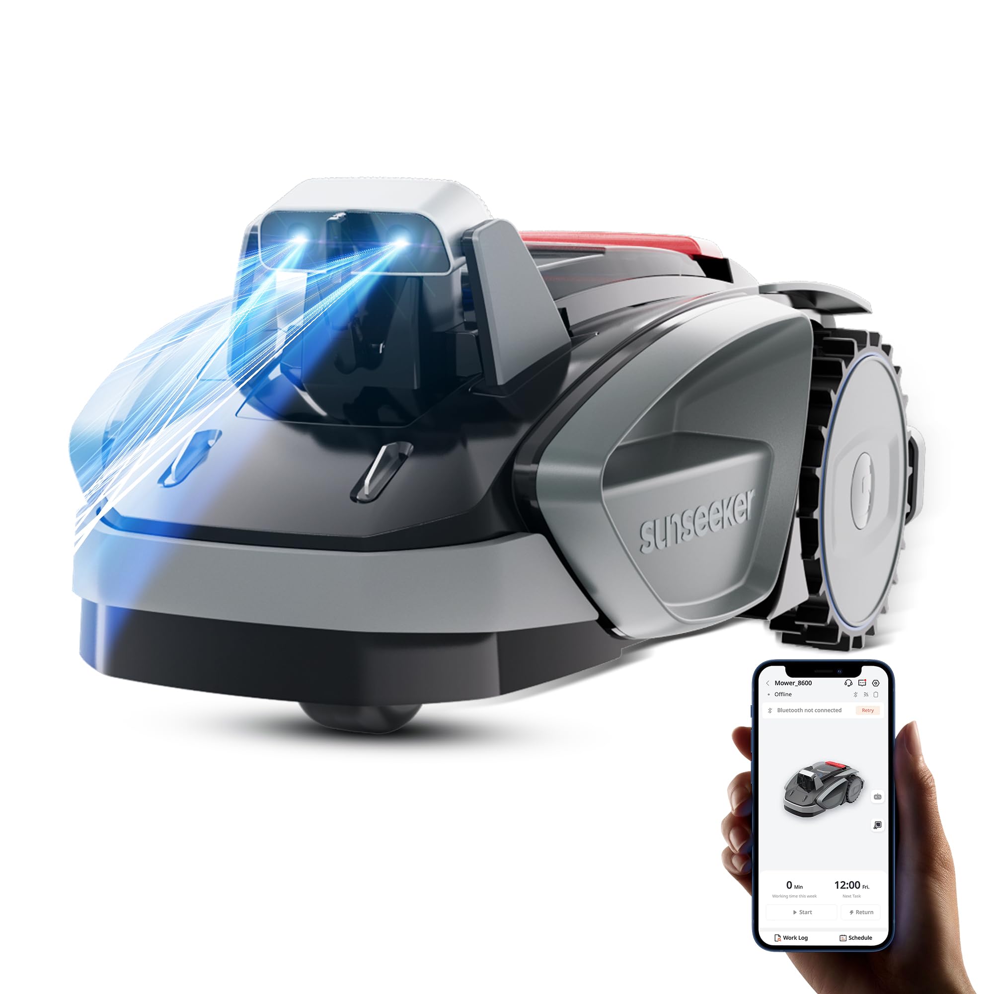 Sunseeker V3 Plus Mähroboter ohne Begrenzungskabel 1000 m², Vision AI Doppel-Auge, 42% Steigung, App-Steuerung, Rasenmäher mit EIN-klick-Mähen, silbergrau