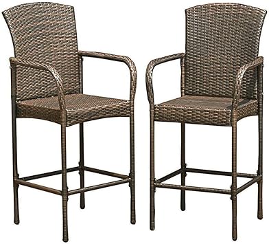 Amazon Com 600 Lbs Sturdy Durable Outdoor Rattan Wicker Bar Chair Seat Patio Furniture With Footrest And Armrest Add Comfort Perfect For Any Outdoor Indoor Use Set Of Two Furniture