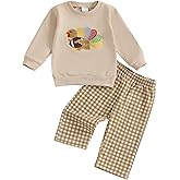 Arvbitana Toddler Baby Boy Football Smocked Outfit Long Sleeve Embroidery Crewneck Sweatshirt Gingham Pants Two Piece Clothes