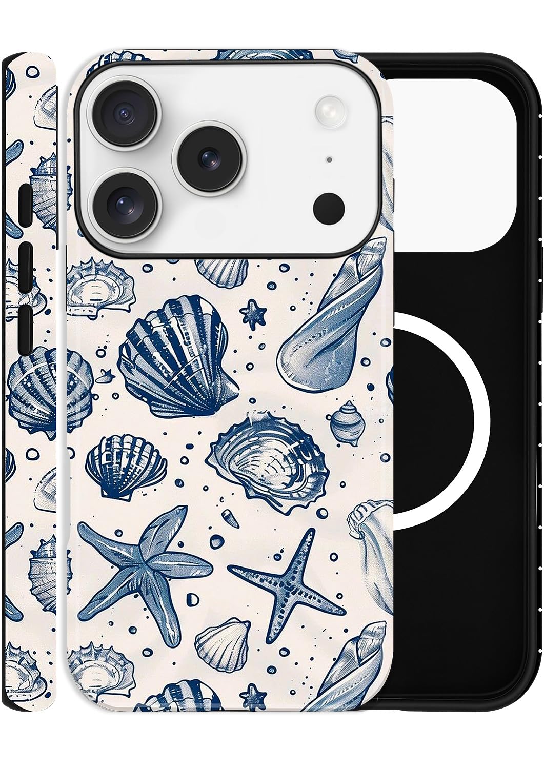 ZOEVEES Summer Phone Case for iPhone 17 Pro, Compatible with MagSafe, Aesthetic Blue Sea Shell Design for Women, Hybrid 2-Layer Hard Shell Magnetic Phone Cover