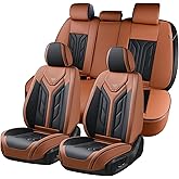 Coverado Seat Covers, Car Seat Covers Full Set, Leather Seat Covers for Cars, Automotive Seat Covers Car Seat Protector Car Accessories Fit for Most Sedans SUV Pick-up Truck(Black&Brown)