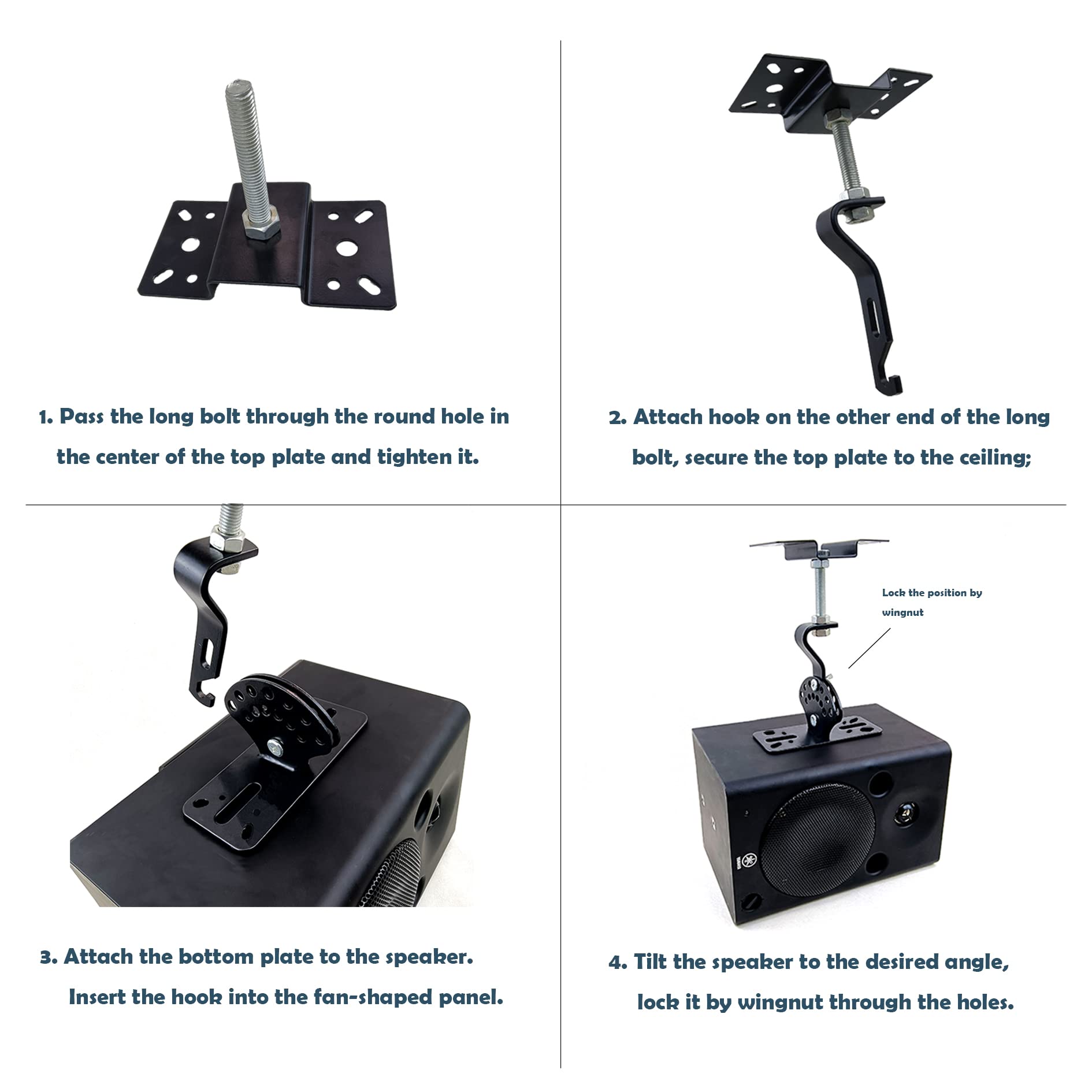 SPS 506B Ceiling Speaker Mounts Wall Mount, Horizontal 360 Degree Total Adjustment, Hold up to 90lbs, Stainless Steel, Ceiling Mounting Bracket for Large Surrounding Sound Speakers(2 Packs Black)