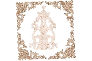 LXYUUM 5PCS Wood Appliques Onlays Decorative for Furniture Wood Carved Onlay for Bed Door Cabinet Wardrobe Furniture Long Decoration Unpainted Wood Carving Decoration,03