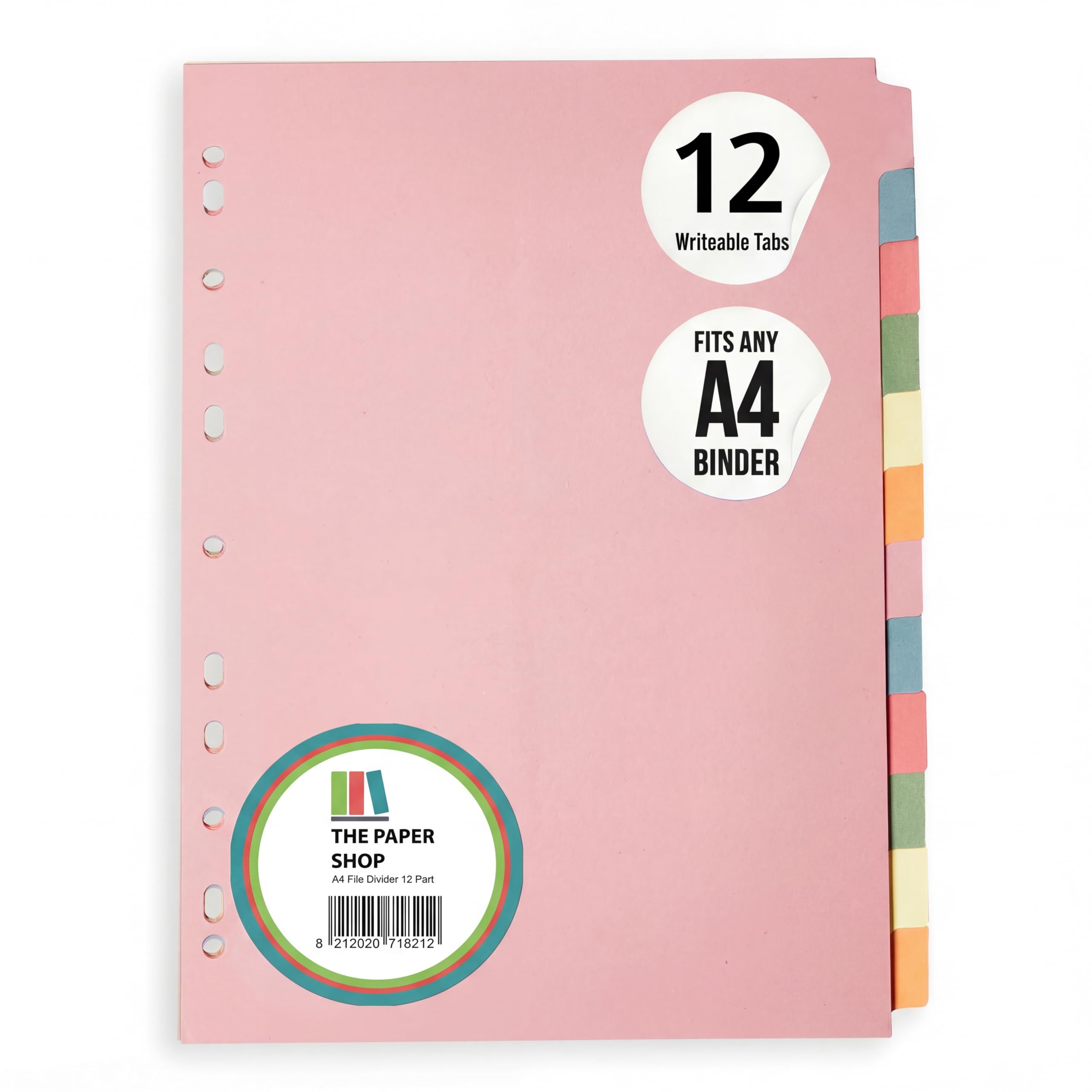 File Dividers A4, 12 Part Folder Dividers for Ring Binders & Lever Arch Files (1 Pack) Binder and Subject Dividers with Writeable Coloured Index Tabs - The Paper Shop
