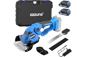 AZZUNO Cordless Hedge Trimmer, 2-in-1 Electric Grass Shears Shrubbery Trimmer with 2Ah Battery，Handheld Grass Cutter Shrub Trimmer for Gardens, Yards, Lawns, Including Charger(2 Batteries)