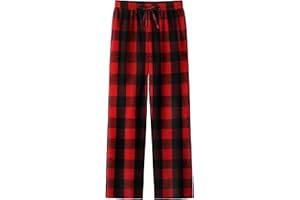 IHU Pajama Pants for Boys Girls, Thick Flannel Kids Plaid Pajamas Lounge Pj Bottoms with Drawstring Pockets for Sleepwear