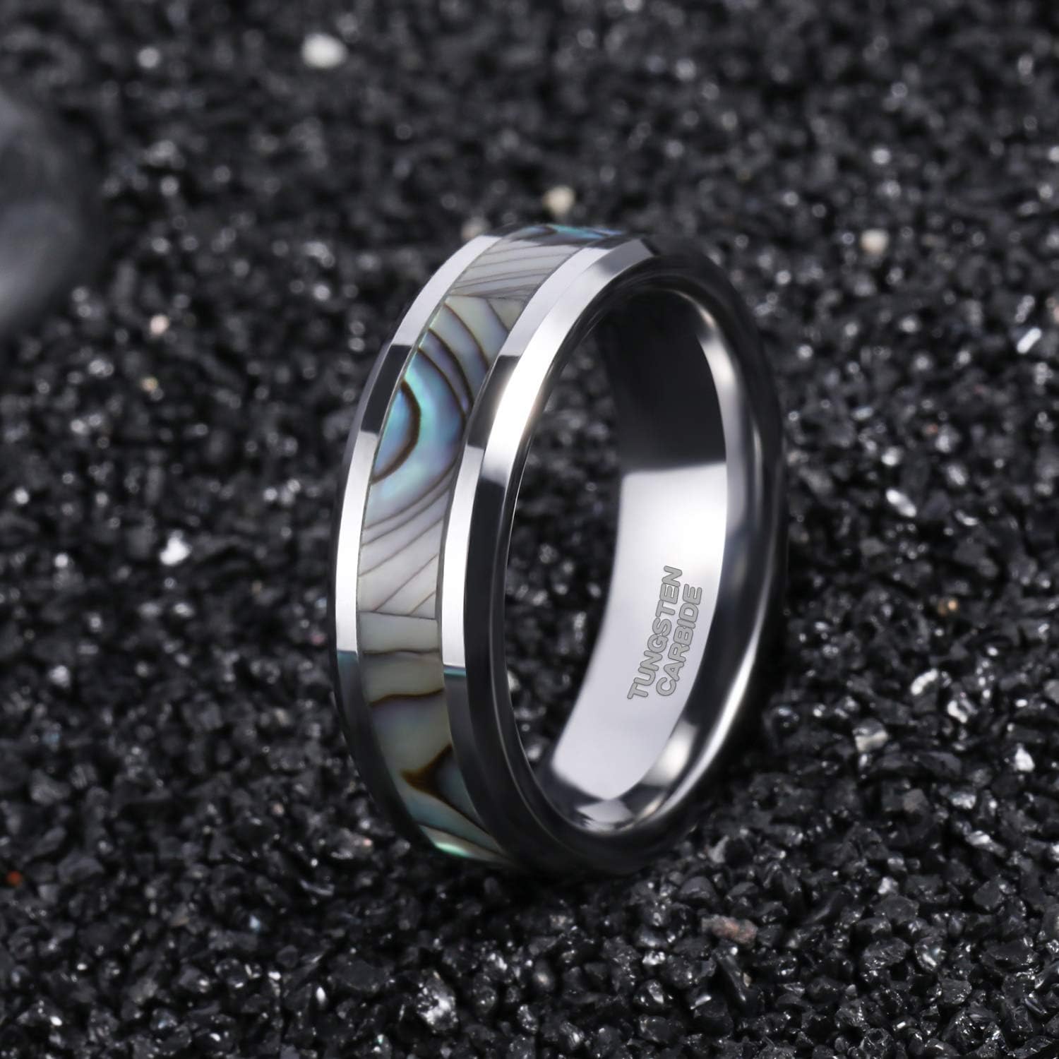 Frank S Burton 6mm 8mm Tungsten Abalone Shell Inlay Rings For Men Women Couples Opal Wedding Band Size 4 15 Wedding Rings Foretadrenaline Com