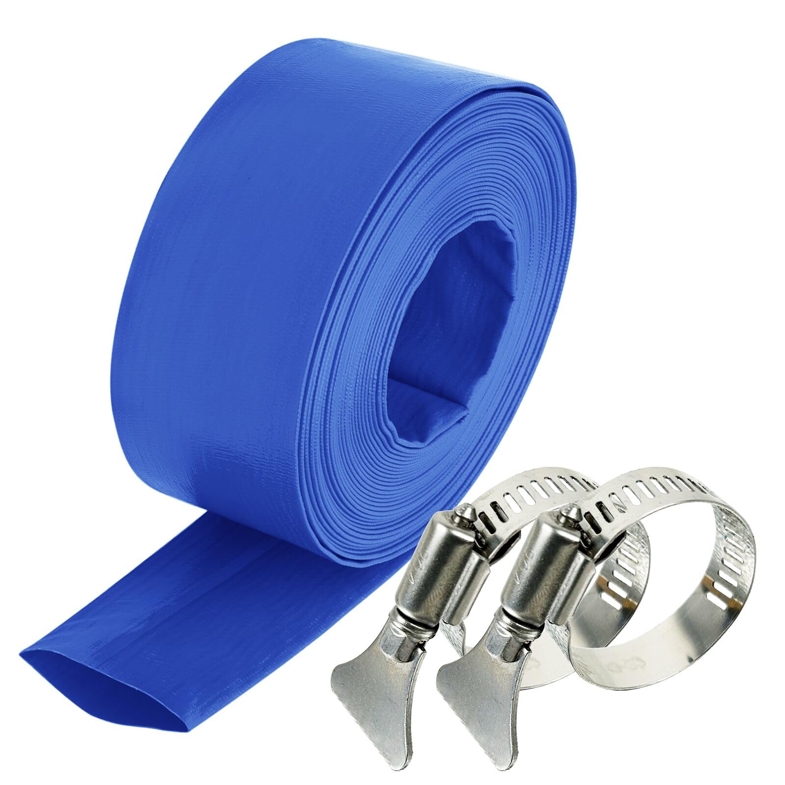 Photo 1 of 2 IN x 50FT PVC Swimming Pool Backwash with Hose Clamp-Weather Burst Resistant Drainage Hose - Heavy-Duty, Long-Lasting Pool Filter Hose & Pool Drain Hose