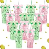 Jingmore 12 Pcs Martini Party Tini Bit Older Cups Plastic Cup 24oz a Plastic tumbler with Lids and Straws for Martini Birthday Decoration Bachelorette Bridal Shower Party Supplies(Green,Pink,Olive)