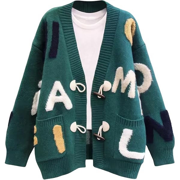 Women Long Sleeve Knit Loose Cardigan Cartoon Sheep V-Neck Button - View #8