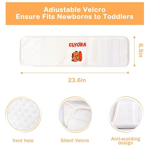 CLYORA HEATED BABY BELLY BAND FOR COLIC & GAS RELIEF, SILENT VELCRO INFANT GRIPE BELT, GENTLE WARMTH COMPRESSION SOOTHE TUMMY DISCOMFORT, ANTI-SCALD SAFE HEATING PAD, ADJUSTABLE FOR NEWBORN 0M+