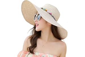 Adrinfly Women Foldable Floppy Wide Brim Straw Sun Hat Travel Packable Adjustable Summer Beach Accessories Hat UV UPF 50+