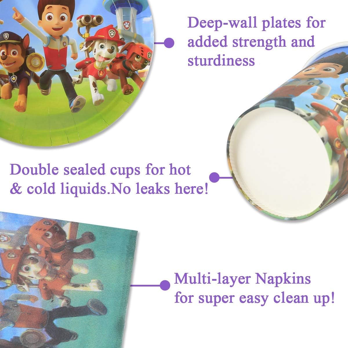Dog Patrol Party Supplies Decoratins Set- Serve 10 Guests -167 Pcs, Birthday Packs Includes Flatwares, Cups, Tablecloth, Backdrop, Napkins, Balloon, Banner, Cakeforks for Kids Girls Boys: Toys & Games