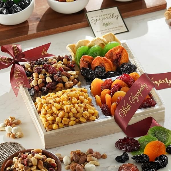 BROADWAY BASKETEERS NUTS & DRIED FRUIT GIFT BASKET A HEALTHY SYMPATHY GOURMET GIFT TRAY FOR CONDOLENCE