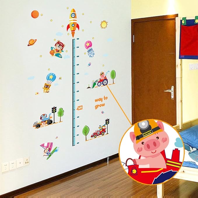 Enfants Bebe Chambre Pepiniere Diy Decoratif Stickers Mural Wallpark Mignon Animaux Traffic Voitures Soleil Etoiles Espace Fusee Croissance Hauteur Toise Amovible Stickers Muraux Autocollants Bebe Puericulture Stickers Muraux