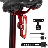 Bike Tail Light Powerful 110 Lumens - 5 Modes Red/Blue, Waterproof IP64, Rechargeable USB-C, Quick Release Brackets for Saddl