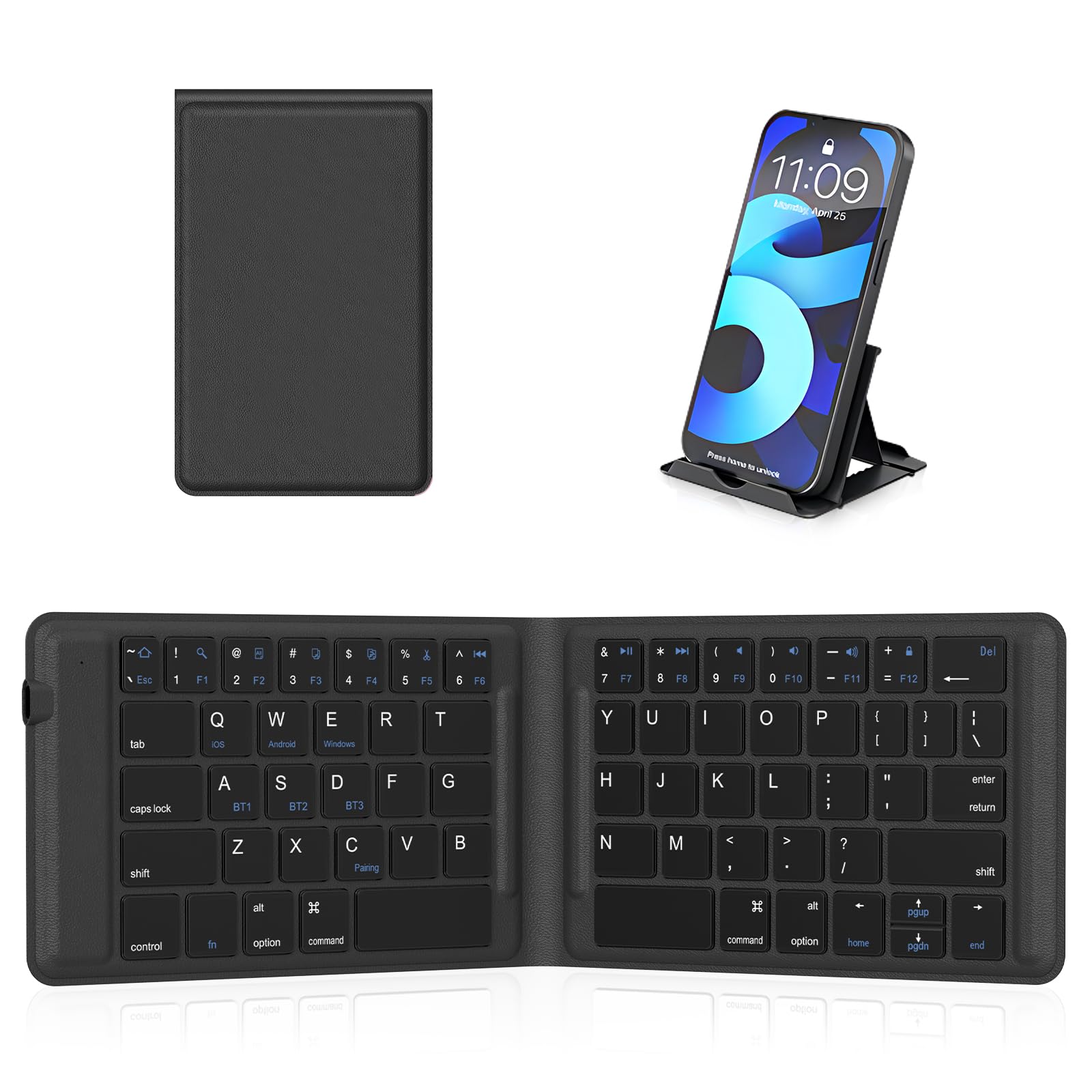 Photo 1 of OMOTON Foldable Bluetooth Keyboard, Wireless Folding, Multi-Device and Rechargeable, Portable Keyboard Compatible with iPhone, iPad, Android, Windows Laptop, Desktop, Tablet and PC (Black)