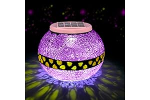 Aukora Color Changing Solar Powered Glass Ball Garden Lights, Solar Lights Outdoor, Led Night Lights Indoor for Room Decor, Solar Table Lights Waterproof for Patio Garden Decor, Ideal Gift(Pink Glass)