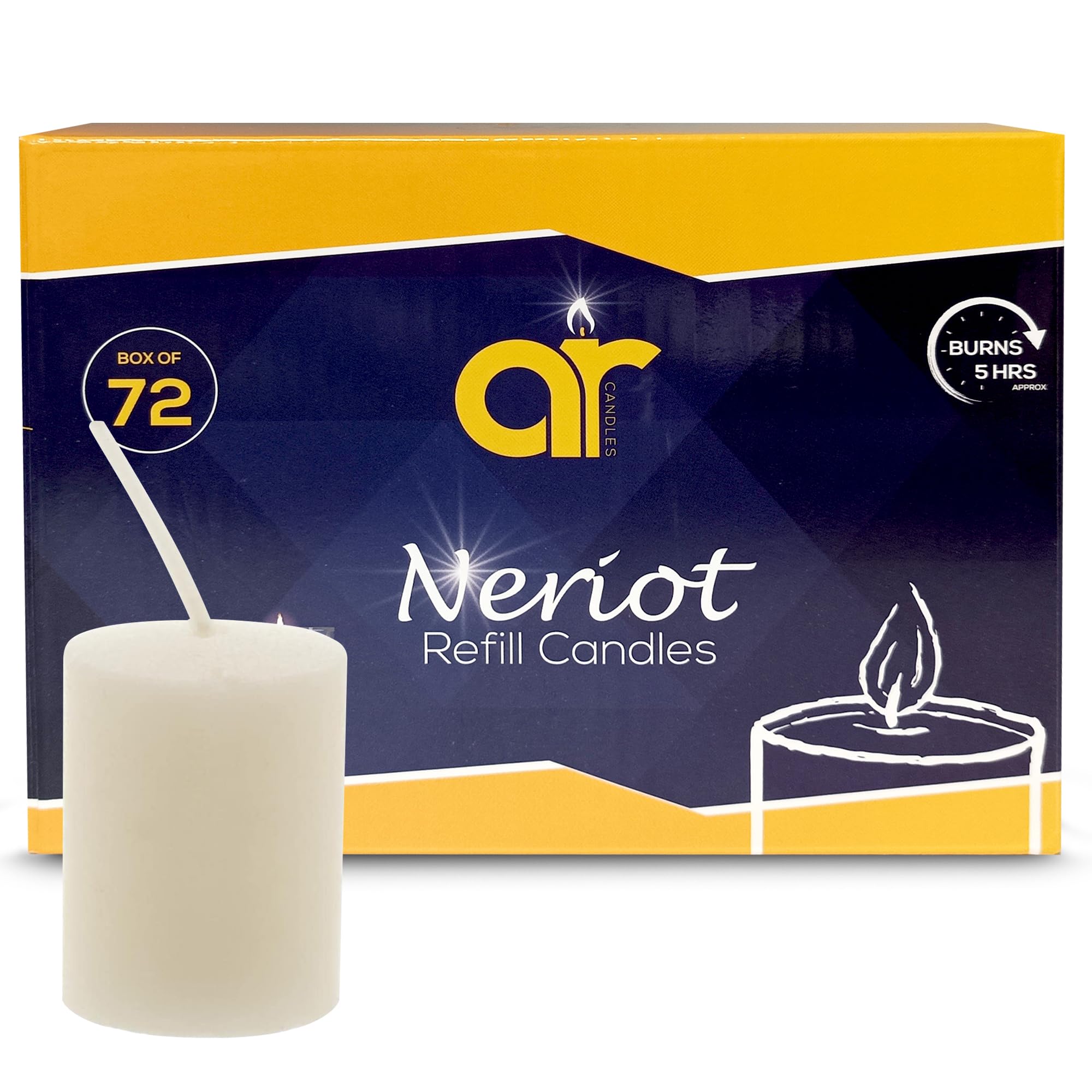 AR Candle Refills for Neriot Shabbat Glass Containers - White Candles Pack of 72 - Long Burning Candles - Lasts 5 Hours