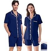 YOPUGEE Matching Couple Pajamas Set, Cotton Button-Down PJs with Pocket, His & Hers Pajama Set, Gifts for Couples, S-XXXL