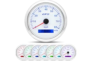 ARTILAURA GPS Speedometer Boat 85mm 3-3/8" 7 Color 80MPH Gauge Waterproof 9-32V for Marine AUTO Car Motorcycle Truck (White)