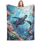 Sea Turtle Blanket for Kids Women Adults, Flannel Sea Turtle Blankets Gifts, Beach Ocean Turtles Throw Blanket for Sofa Couch Bed Living Room Soft Warm Cozy Sea Turtle Decor 60" x 50"
