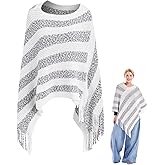 MissShorthair Sweater Shawl Wraps for Women Striped Chenille Oversized Pullover Poncho for Fall Winter