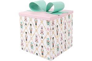 BIOBROWN Medium Christmas Gift Boxes with Lids for Presents, 9x9x9 Inches Nutcracker Design Collapsible Gift Box for Party, Xmas, Holiday