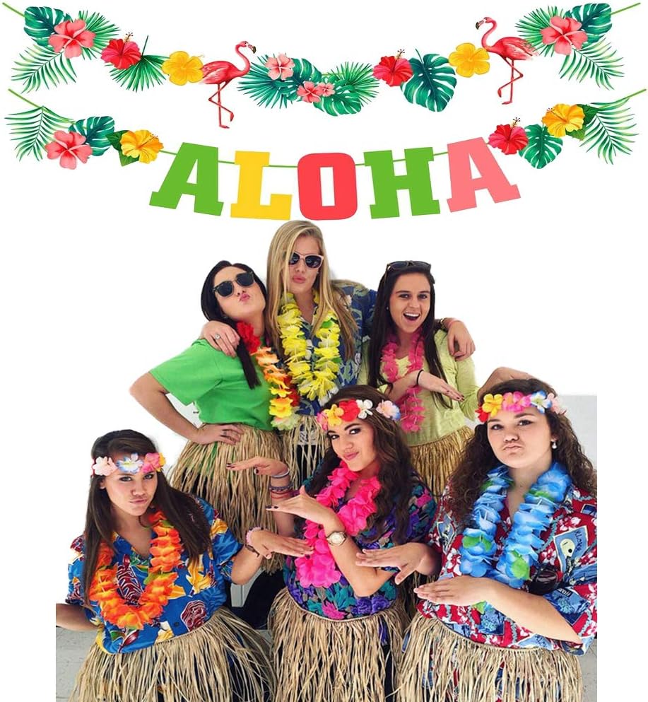 ALOHA Banner Hawaii Tropical Bunting Banner Garland With Flower Palm ...