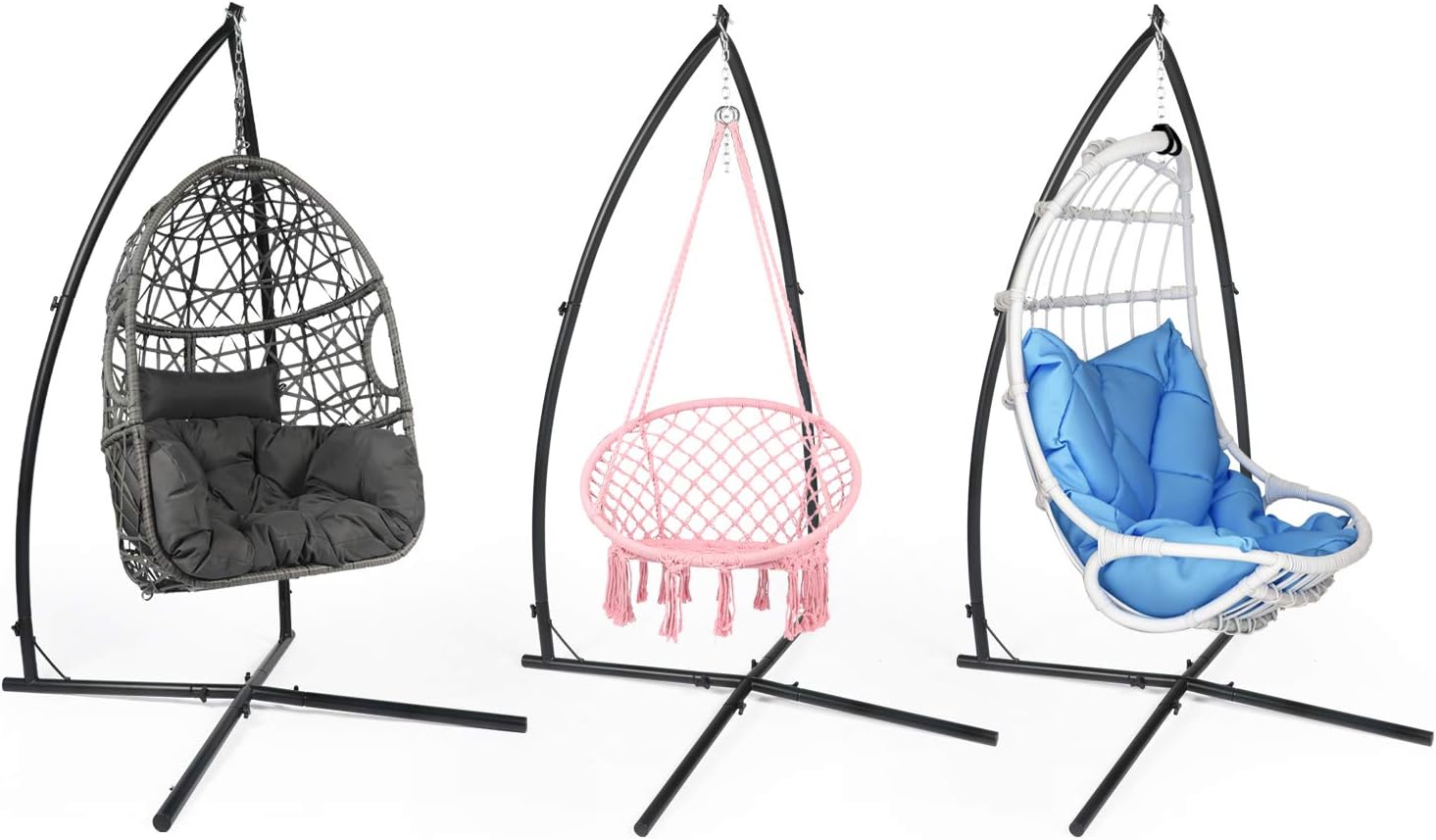 YILI C-Shape Hammock Chair Stand, Solid Steel 220lb Heavy Capacity, with 2X Hooks, 1x Chain, Indoor/Outdoor use, Rack Stand for Hanging Chair, Tree Tent, Air Porch Swing, Loungers, Yard, Garden, Patio, Black : Kitchen & Dining