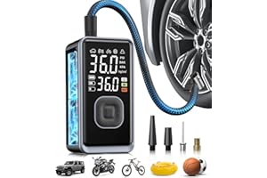 PUMPTIVA Tire Inflator Portable Air Compressor, 150PSI Cordless Mini Air Pump with Digital Pressure, Bike Pump, 3X Fast Inflation Tire Inflator for Car, Motorcycle, Bike, Ball-LED Light and Auto Shut-Off