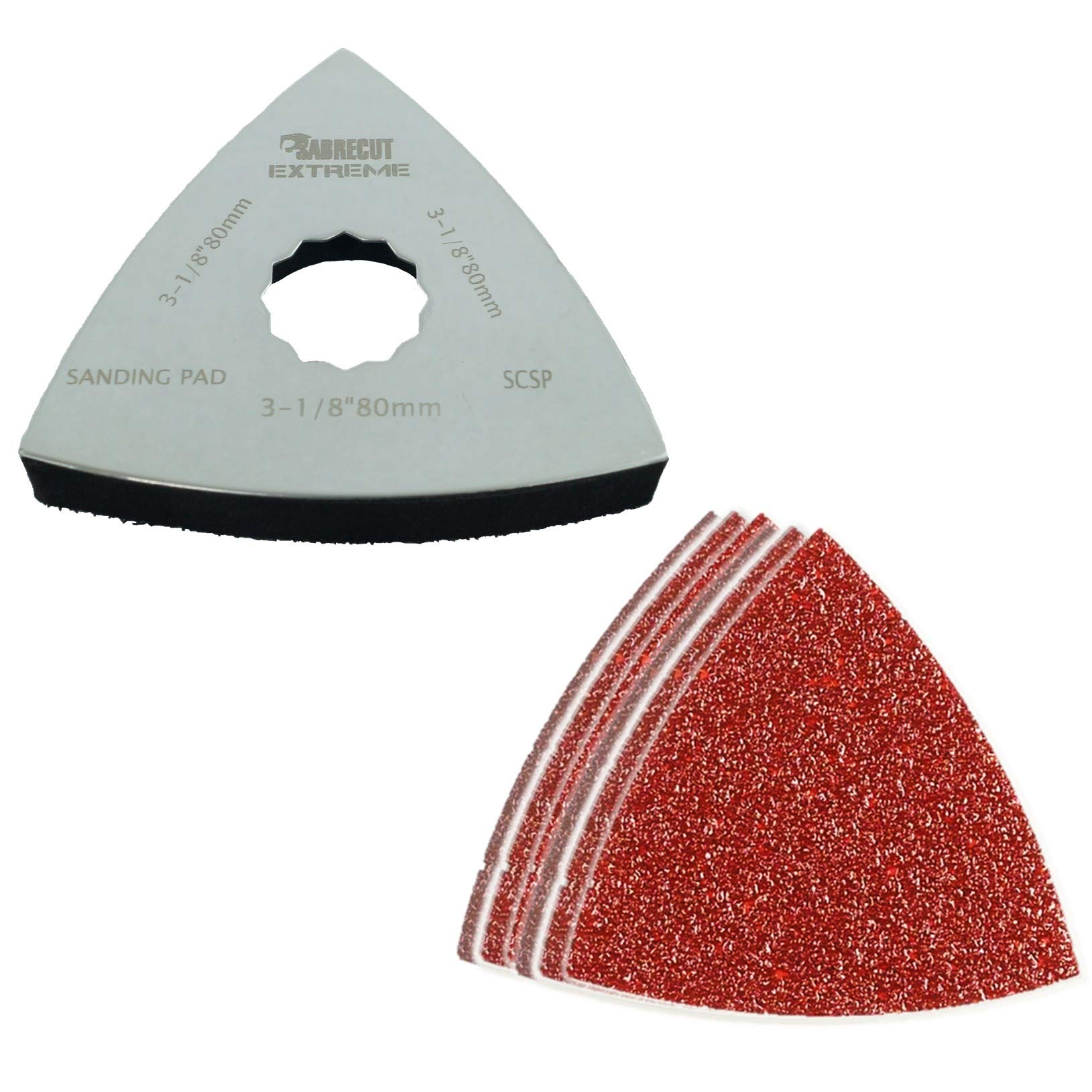 21 x SabreCut SC21SPK80 Large 80mm x 80mm Sanding Pad and Sanding Sheets Kit Compatible with Fein SuperCut and Festool Vecturo (Non-StarLock) Oscillating Multitool Multi Tool Accessories