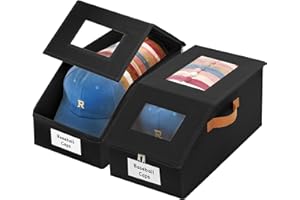 Baesyhom 2 Pcs Extra Large Hat Organizer & Storage Box for Baseball Cap with Dual Clear Windows Dust-Proof Double Zipper, Sta