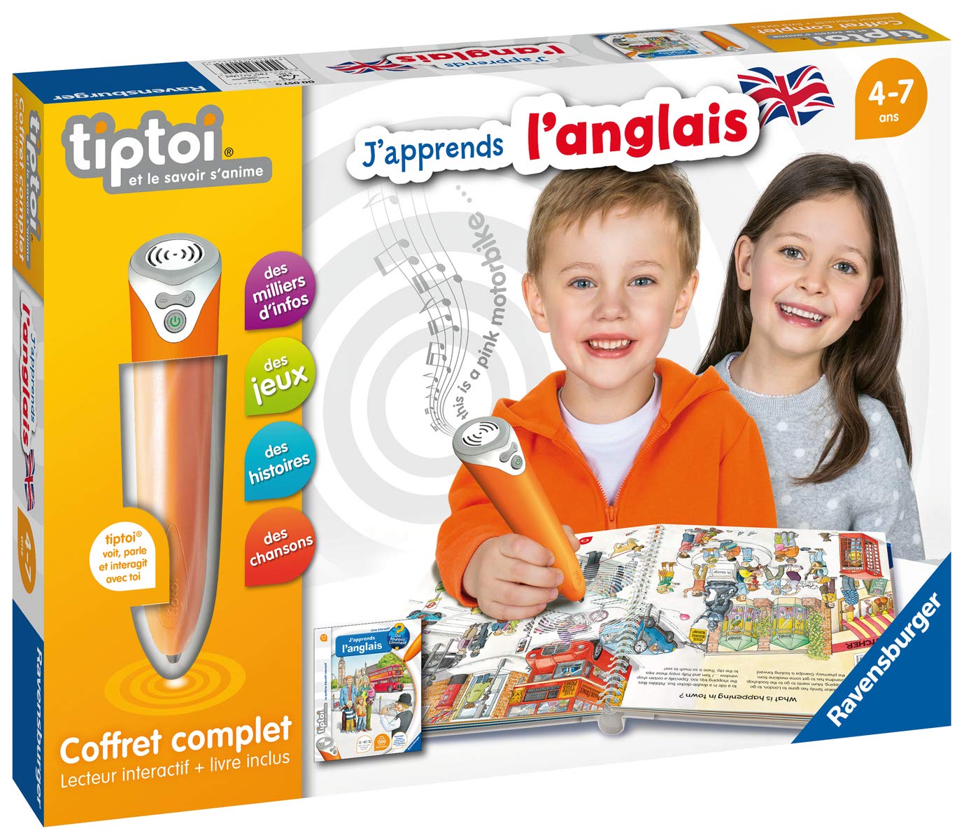 Ravensburger - Tiptoi® Complete Set with Interactive Reader + Book in French J'apprends l'English – Educational Electronic Games – For ages 4 and up – 00057