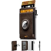 iwantit Wallet with Airtag Holder for Men: Pop Up Bifold Wallet with Detachable Money Clip ID Window for Air Tag(1st & 2nd Generation) - RFID Blocking for Card Cash - Valentine's Day Gift(Brown)