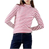 Melliflo Womens Long Sleeve Mock Neck Striped Shirt Casual Cute Color Block Knit Tops Trendy Fall Fitted Basic Outfits