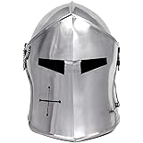 Nagina International Medieval Barbuta Visored Brushed Steel Knights Templar Crusaders Armour Helmet | Halloween Costume Props
