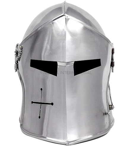 Casque Médiéval Templier Croisé – Acier Et Laiton, Visière Croix, Doublure Cuir, Taille Unique – Pour Reconstitution Et Décoration