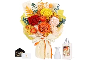 MAMAMIKO Preserved Flowers Bouquet 4 Roses - Orange Roses & Flowers for Delivery, Long-Lasting Real Roses Forever, Eternal Roses Bouquet for Mothers, Mom, Wife Anniversary Birthday Gifts for Women