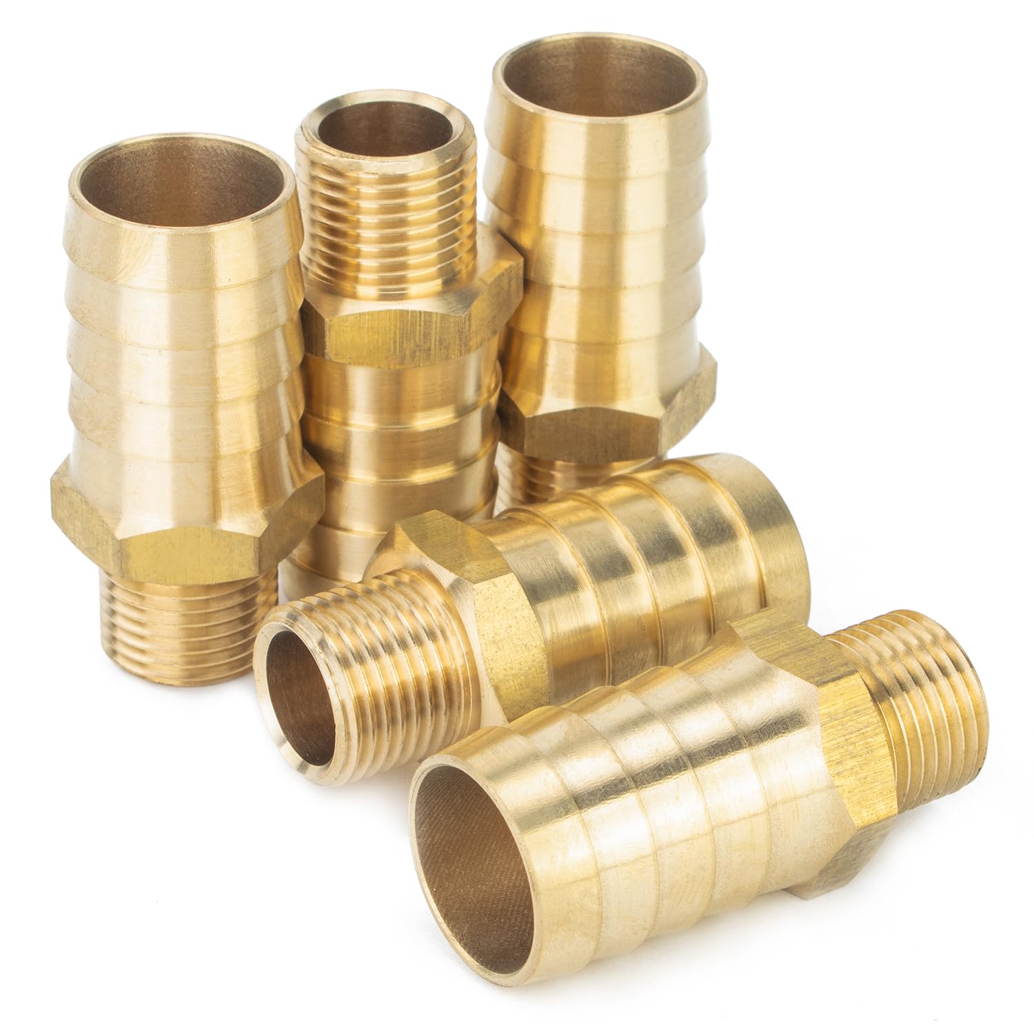 LTWFITTING Brass 1/2-Inch Male BSPT x 25mm Hose Barb Coupler Adapter Fitting for Vehicle Fuel System, HVAC System (Pack of 5)