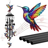 Hummingbird Wind Chimes for Outside, Black Metal Windchimes Outdoors, Hummingbirds Gifts for Women/Men, Garden/Yard Decor, Memorial/Birthday Gifts for Grandma/Mom, Durable Chimes for Outdoors