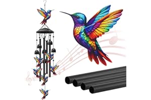 HUVNSOCH Hummingbird Wind Chimes for Outside, Black Metal Windchimes Outdoors, Hummingbirds Gifts for Women/Men, Garden/Yard Decor, Memorial/Birthday Gifts for Grandma/Mom, Durable Chimes for Outdoors
