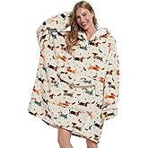 Mewkou Wearable Blanket Hoodie for Adult,Oversized Sherpa Fleece Blanket Hoodie for Women Men,Dachshund