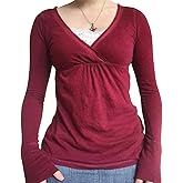 Women Y2K Fairy Grunge Shirts Long Sleeve Wrap V Neck Cute Babydoll Tops Downtown Girl Aesthetic Clothes