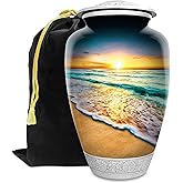 Waves on The Beach Urn for Adult Human Ashes | Large Handcrafted Funeral Memorial | Sun Beach Funeral Decorative Cremation Urn for Women and Men